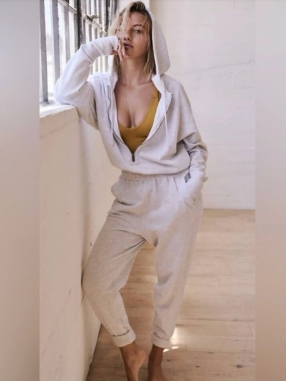 Free People FP Movement Training Day Jumpsuit Lounge Hooded Gray Womens S